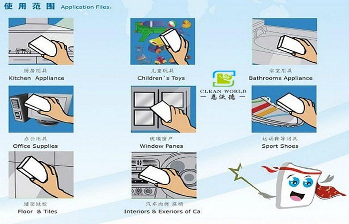 cleaning scope of the melamine sponge 